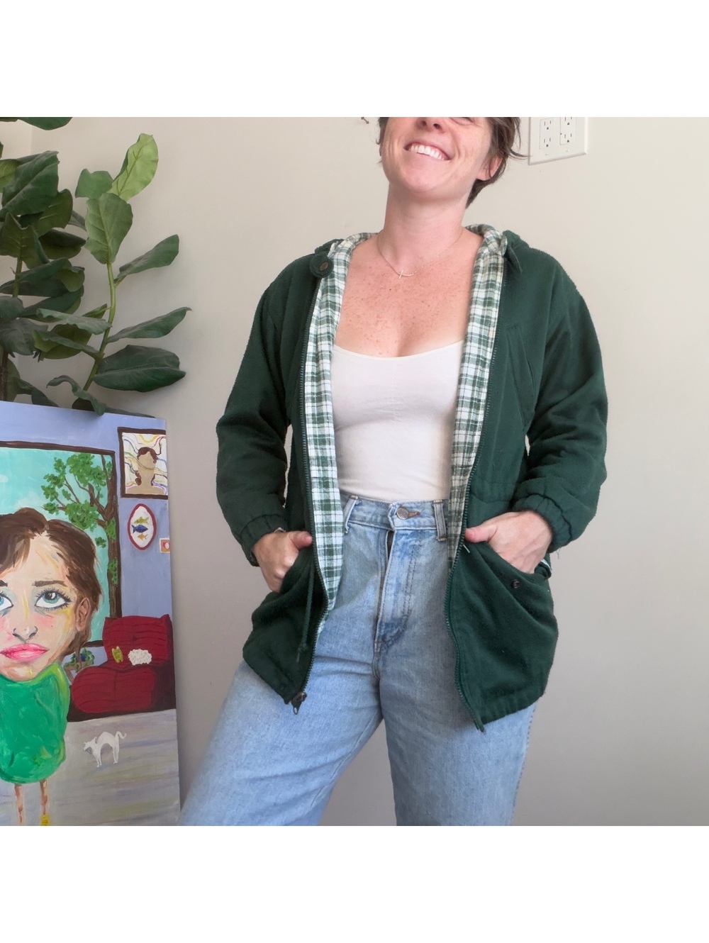 Vintage 90s reversible flannel jacket green reversible hooded jacket